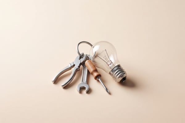 Des outils de travaux et une ampoule
